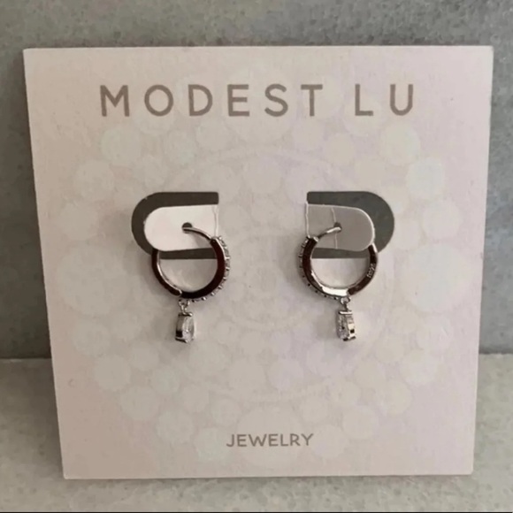 Silver Crystal Paved Tear Drop Huggie Hoop Earring - Picture 1 of 2